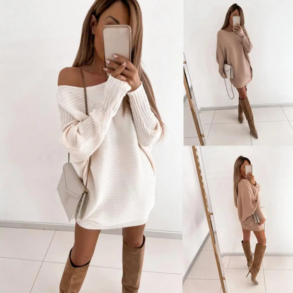 Chic Winter Dress Long Sleeves Keep Warm Above Knee Solid Color Fall Mini Dress - Seprincess