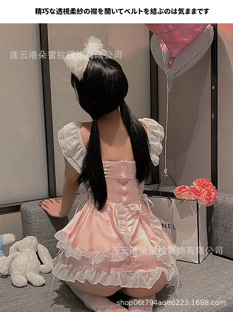 Sexy Pink And Cute Lingerie Mature Charm Elegant Gentle Female Dress Maid With Small Breasts Hot Seductive Uniform Dress 9YOD - Seprincess