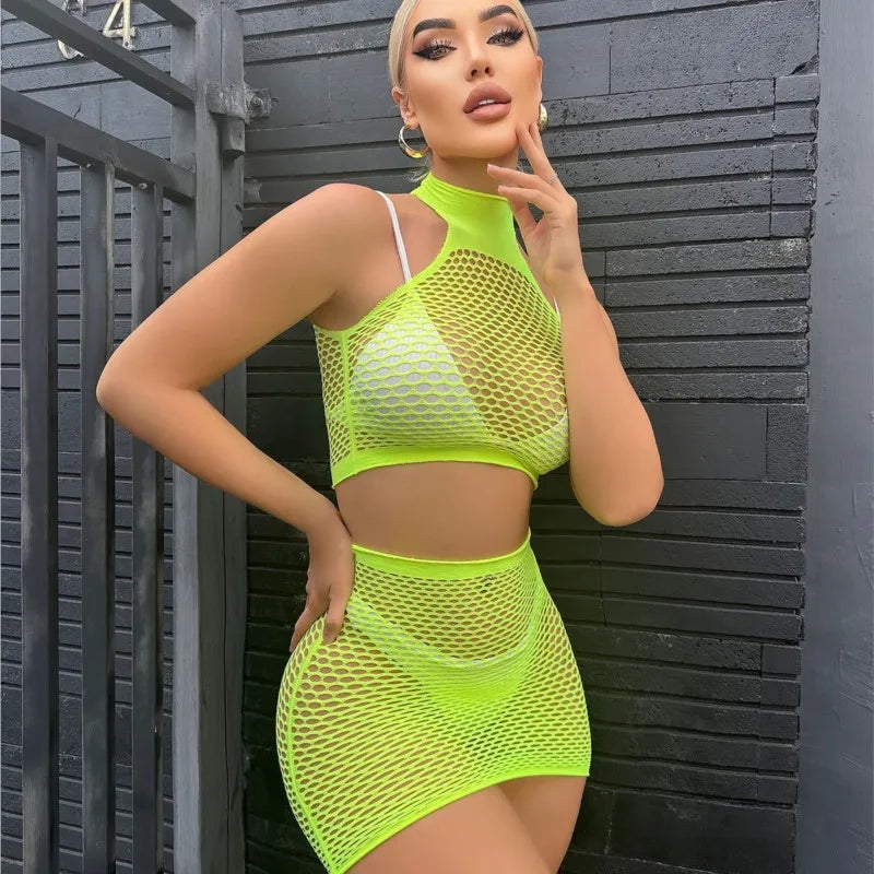 Dress Hollow out two-piece set with tight fitting and exposed breasts elegant party dresses woman Casual women's dresses sexshop - Seprincess