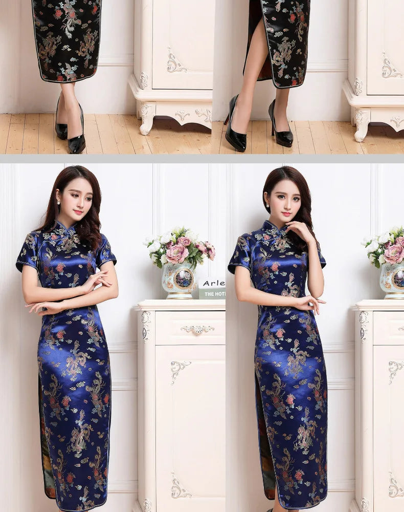 S-6Xl Plus Size Cheongsam Women Elegant Qipao Tradition Chinese Style Dresses Dragon Jacquard Cheongsams Sexy Long Vestidos - Seprincess