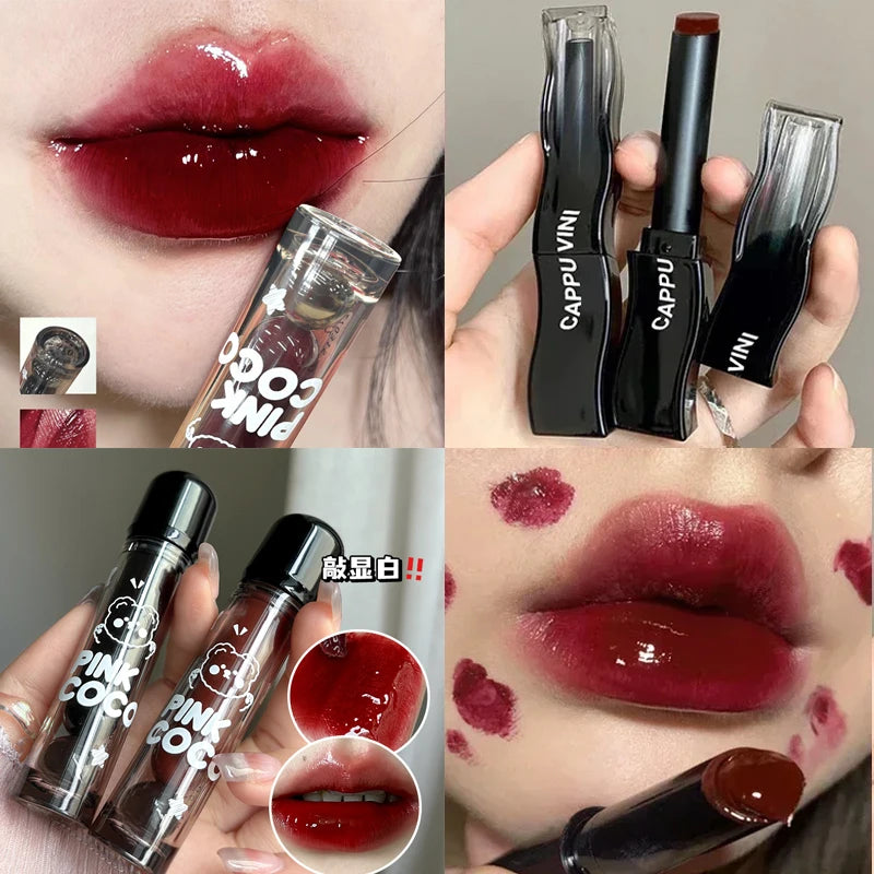 New Jelly Mirror Black Tube Lipstick Long Lasting Non-stick Cup Moisturize Water Light Lip Gloss Korean Lips Makeup Cosmetic 1pc - Seprincess