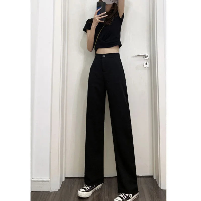 Women Solid Color Straight Pants Spring Autumn Casual Long Pants With Elastic waist Female Basic OL Full Trousers