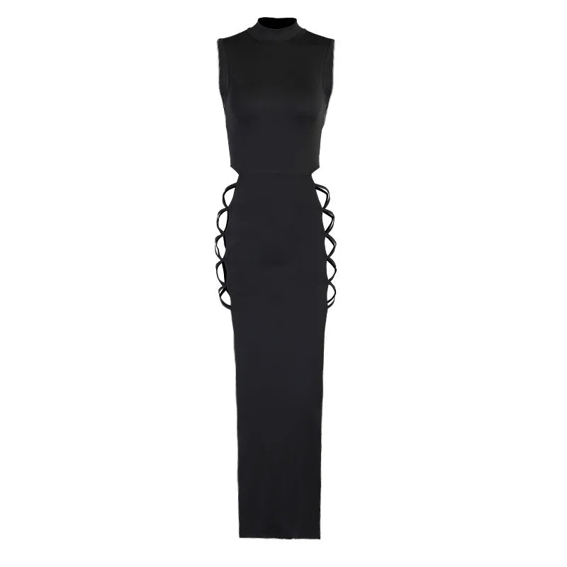 Y2k Evening Dress Halter Vest New Summer Dress Elegant Sexy Simple Black Sleeveless Bandage Sexy High Slit Bandage Maxi Dress