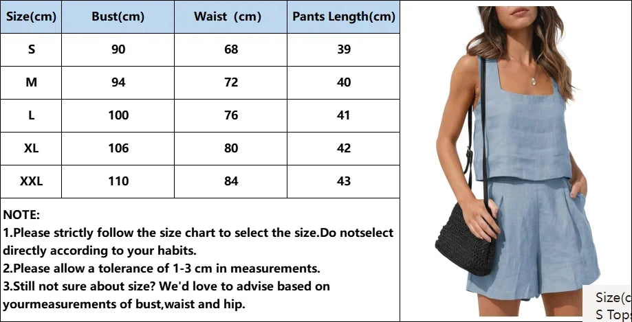 Short Suit Women 2 Pieces Set Vest Shorts Outfit Solid Color Sleeveless Spring Summer Pockets Casual Daily Linen Female Clothing - Seprincess