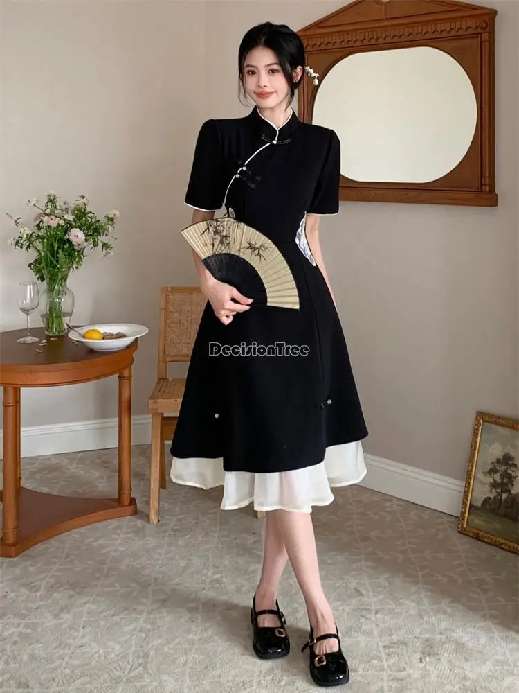 2024 chinese improved hanfu cheongsam dress women a line qipao new fashion style short sleeve casual daily lady cheongsam dress - Seprincess