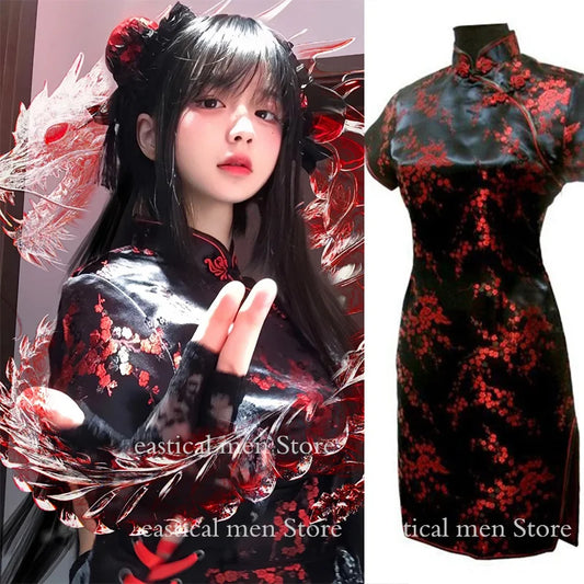 Girl Lolita Maid Dress Sexy Chinese Style Dress Silk Brocade Jacquard Cheongsams Short Lolita Cosplay Costume Sexy Mini Vestidos - Seprincess