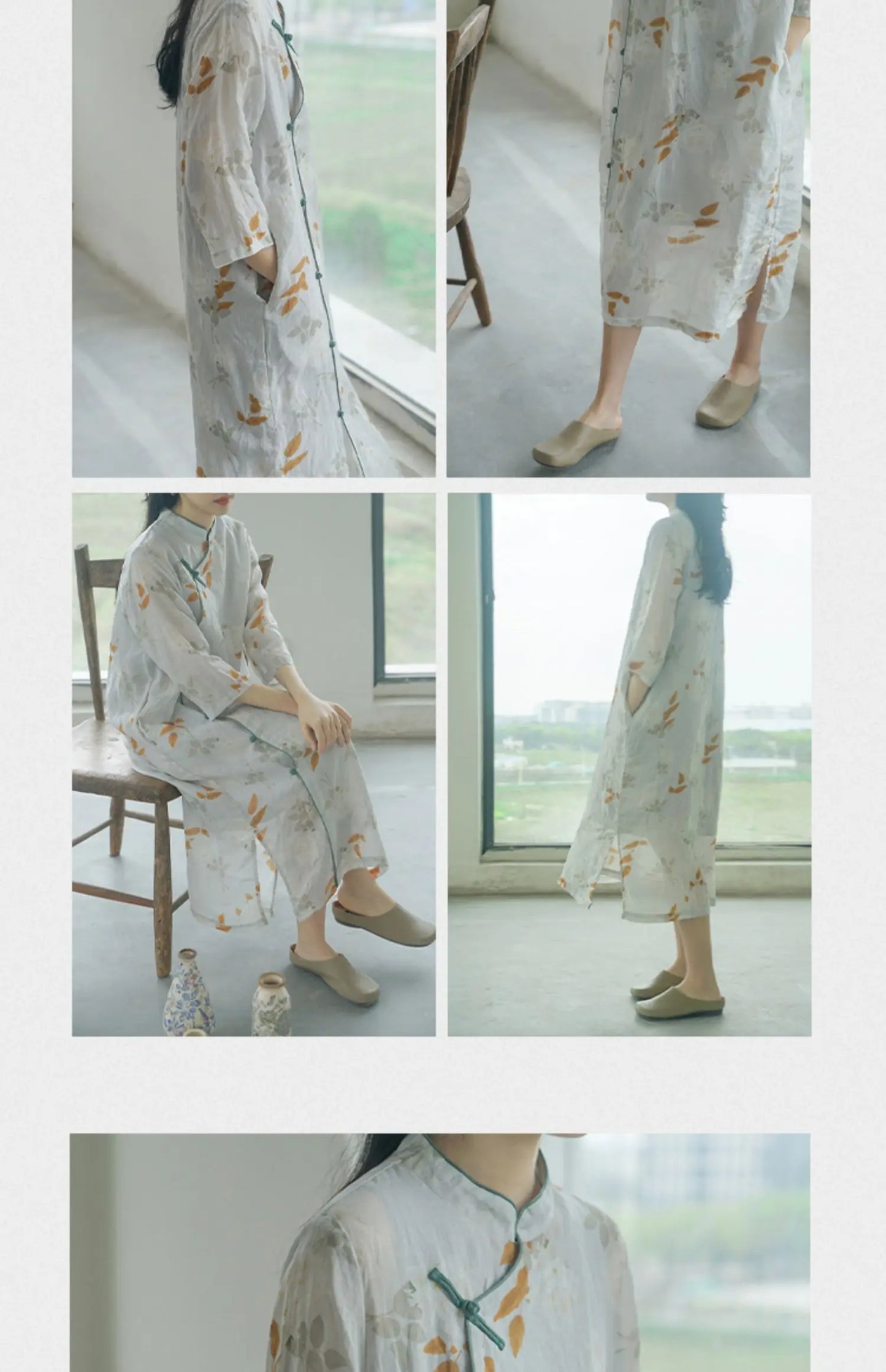 New Chinese Style Retro Improved Hanfu Dress Art Ramie Printed Cheongsam Zen Dress National Style Original Design Qipao Women - Seprincess