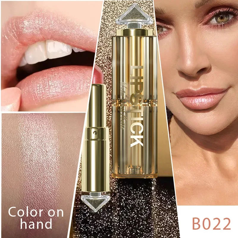 Korea Cosmetics Glitter Lipstick Coral Pink Lipstick Sparkling Metallic Glitter Long Lasting Smooth Shimmer Pearl for Women - Seprincess