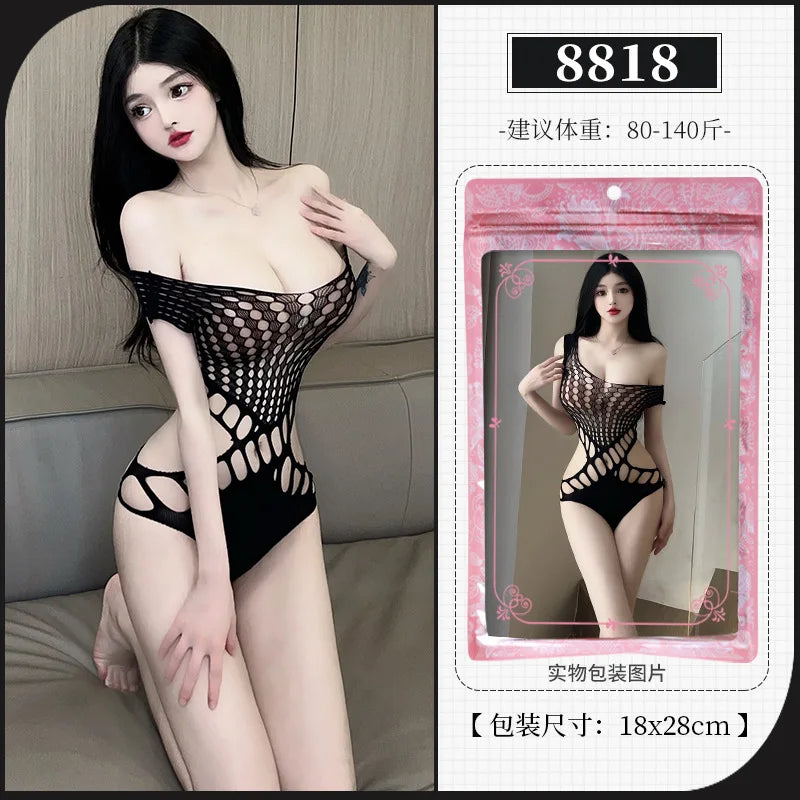 Sexy Erotic Lingerie For Women Porn Fishnet Mesh Bodysuit Female Perspective Sex Crotchless Hollow Stretch Teddy Bodystockings