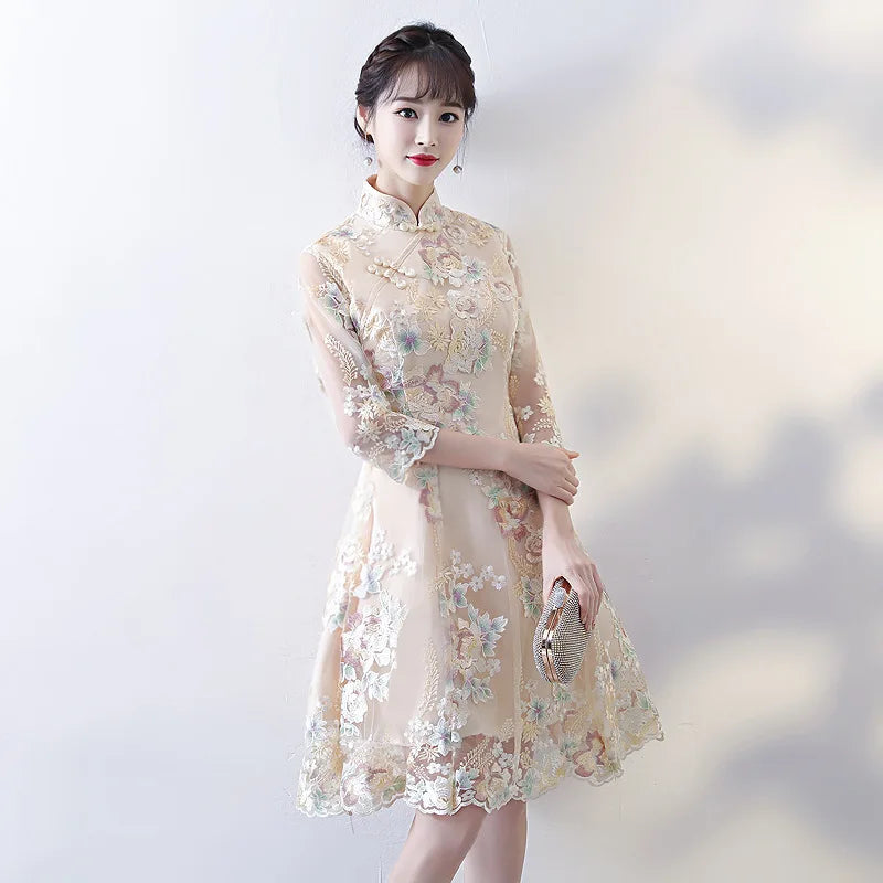 Vintage Chinese Style Wedding Dress Retro Toast Clothing Mini Gown Marriage Cheongsam Qipao Party Evening Dress Vestidos Clothes - Seprincess