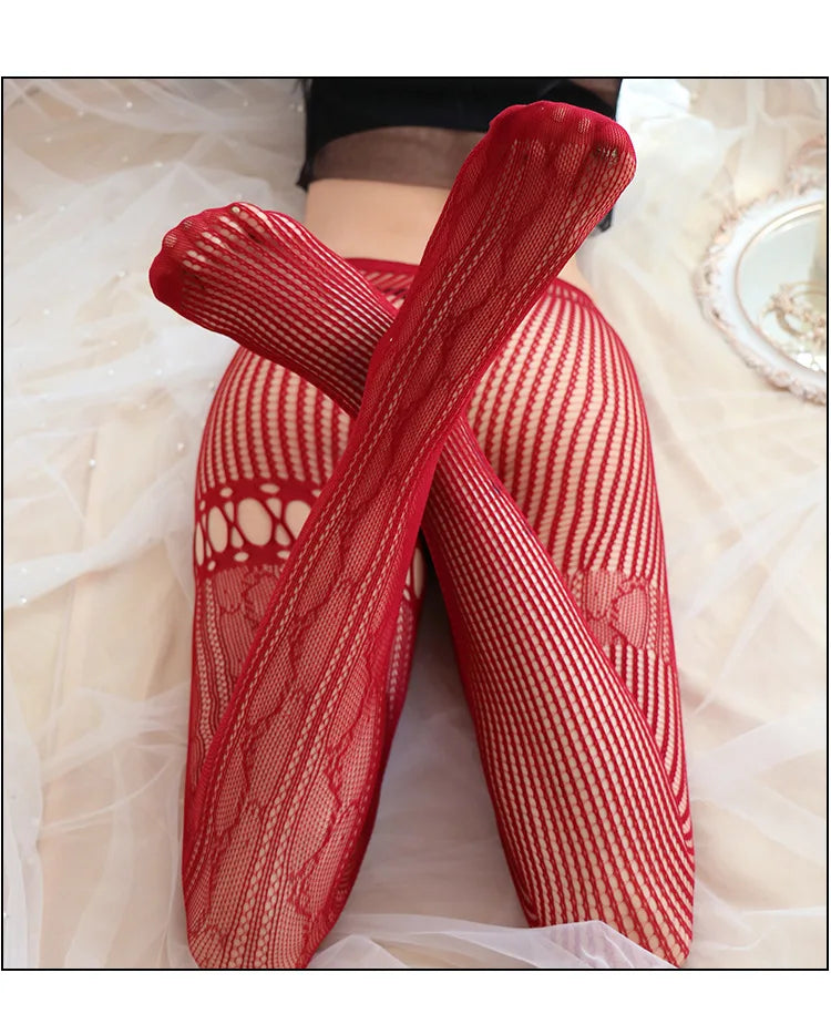 Tight perspective vertical and horizontal pantyhose with hollow and sexy design Halloween costume lady fancy underwear Sex shop - Seprincess