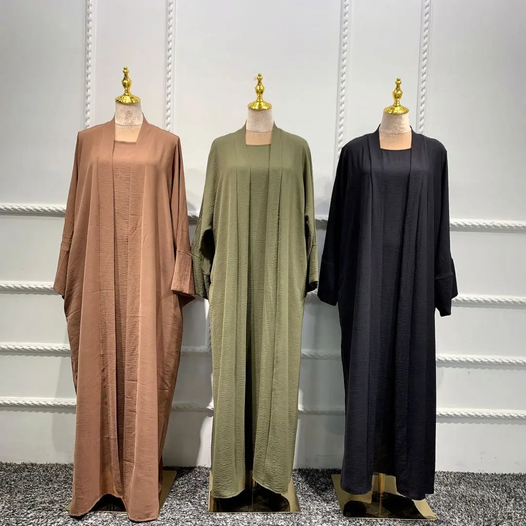 Women Open Abaya Kaftan Dubai Turkey 2 Piece Muslim's Set Luxury Islam Robe African Dress Kimono Morocco Clothing Caftan Fashion - Seprincess