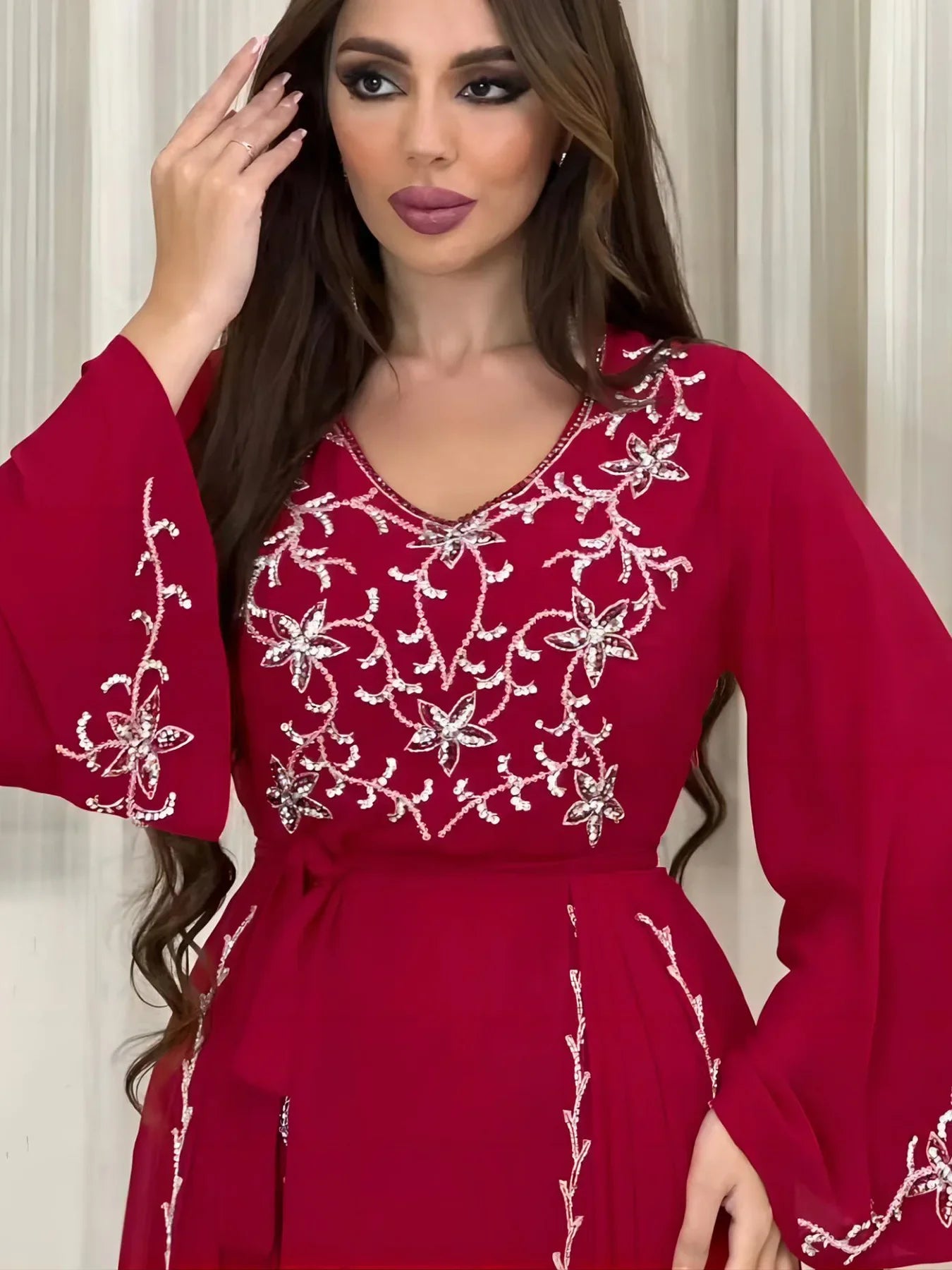 Dress for Women 2024 Spring Summer Fashion Muslim Women Long Sleeve Polyester Kaftan Embroidery Long Maxi Dress Abaya Dubai