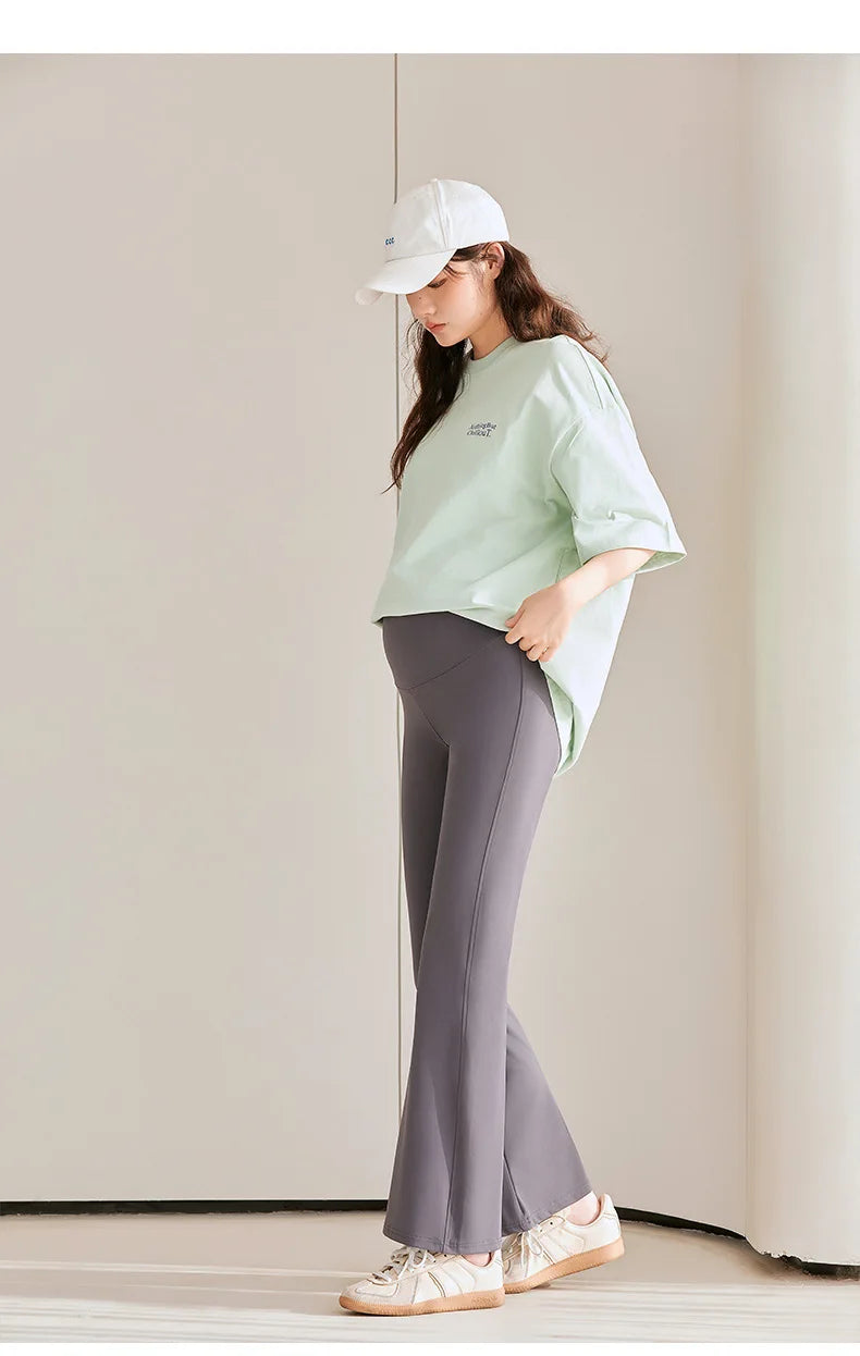 Solid Color Maternity Leggings Adjustable Waist Pregnant Slim Women Trousers Ankle-length Abdominal Flares Casual Pants