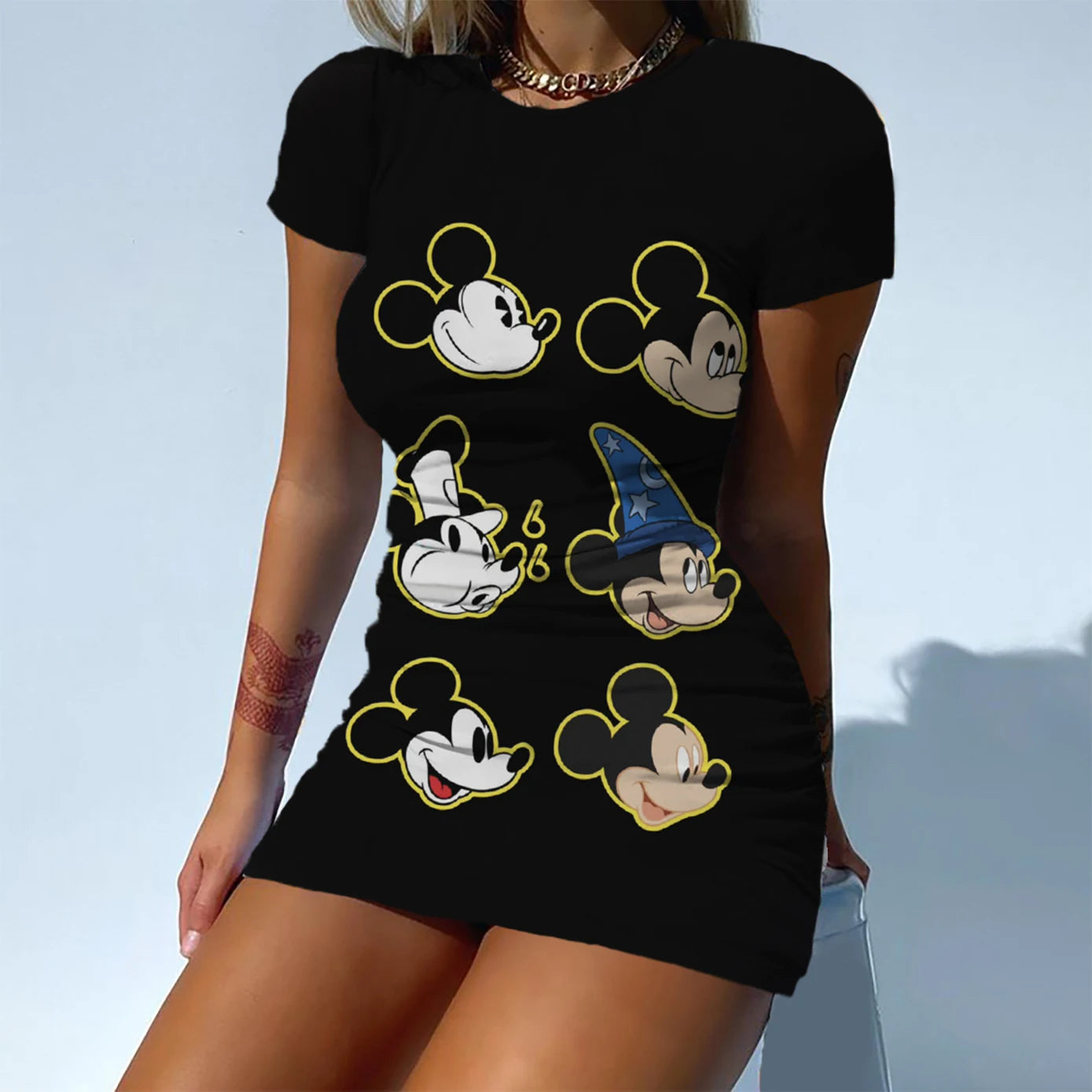 Disney Brand Mickey and Minnie Dresses Fashion Skinny Dresses Sexy Short Sleeves Summer Elegant Dresses For Women Waisted Party - Seprincess