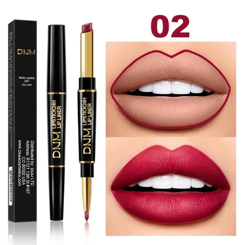 DNM Double-ended Matte Lipstick Pencil Non-stick Cup Long Lasting Lipstick Lip Liner Waterproof 2 In 1 Lip Stain Pencil Makeup - Seprincess