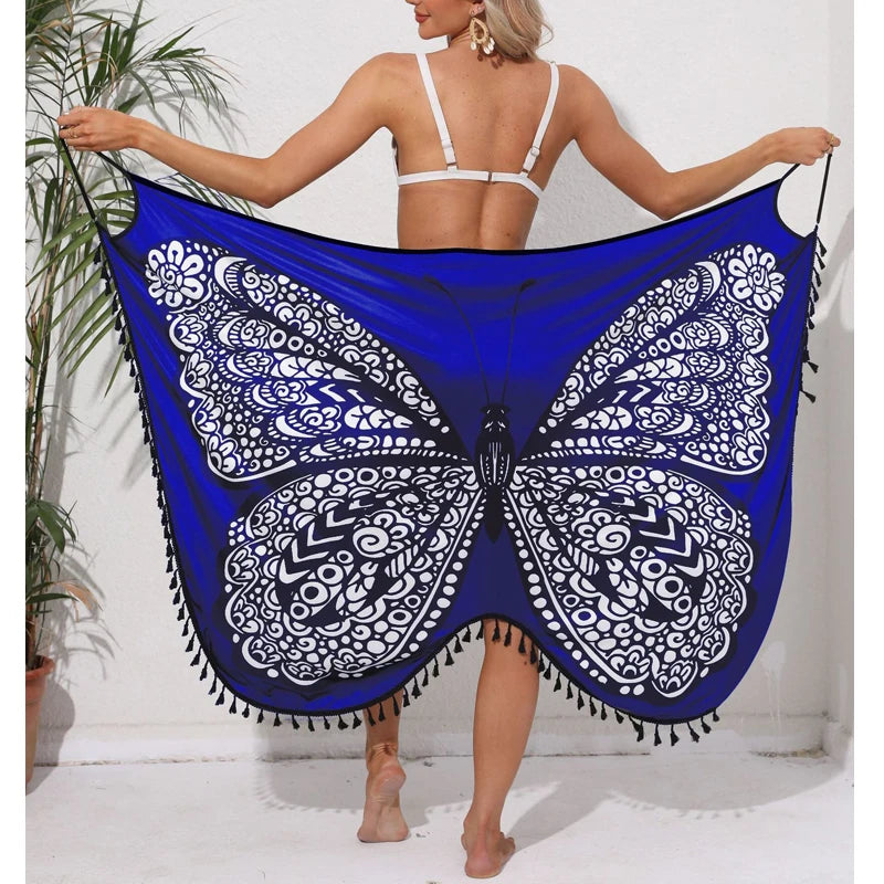 Women Bikini Sexy Butterfly Print Cover Up Swimwear Women Dress Summer Tunic Bath Sarong Wrap Skirt Swimsuit Elegant Beachwear - Seprincess