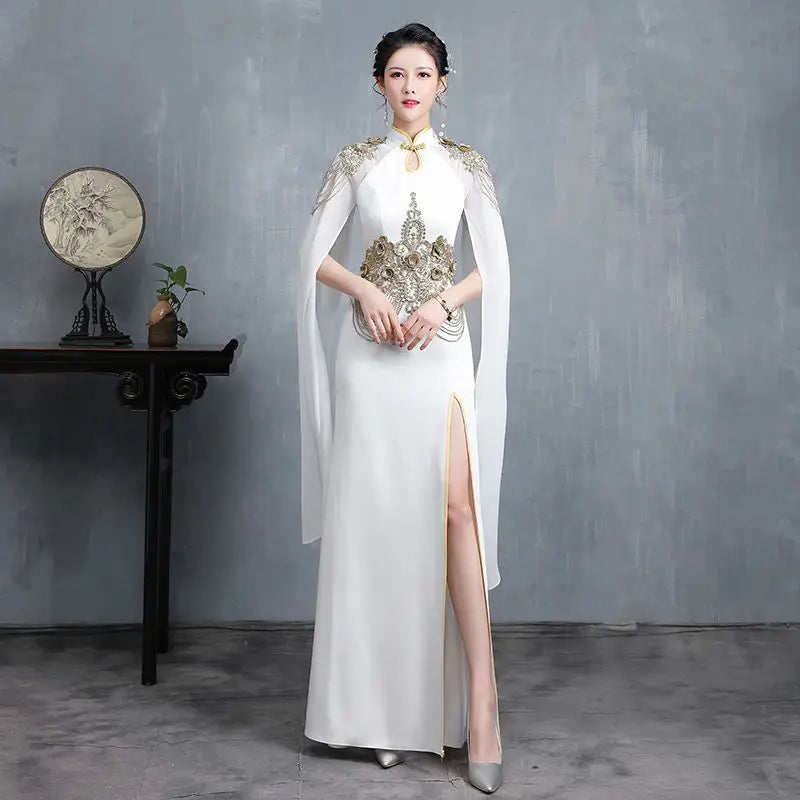 Chinese dress women cheongsam ao dai vintage elegant wedding party qipao black embroidery cheongsam French style Evening dress - Seprincess