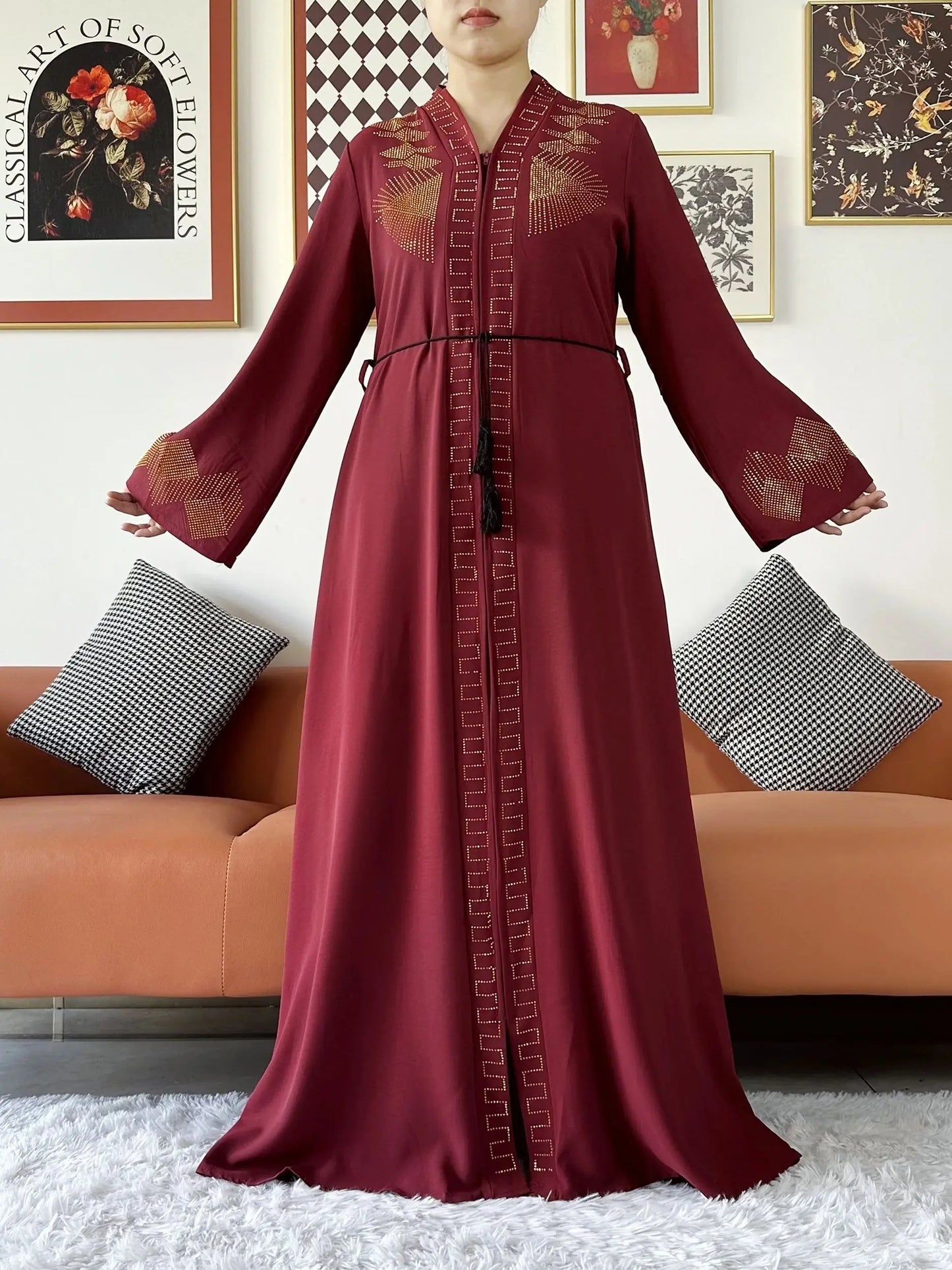 New Women Elegant Dress Chiffon Open Abaya with Zipper Muslim Women Dress Islamic Clothing Cardigan Abaya Women Muslim Dress