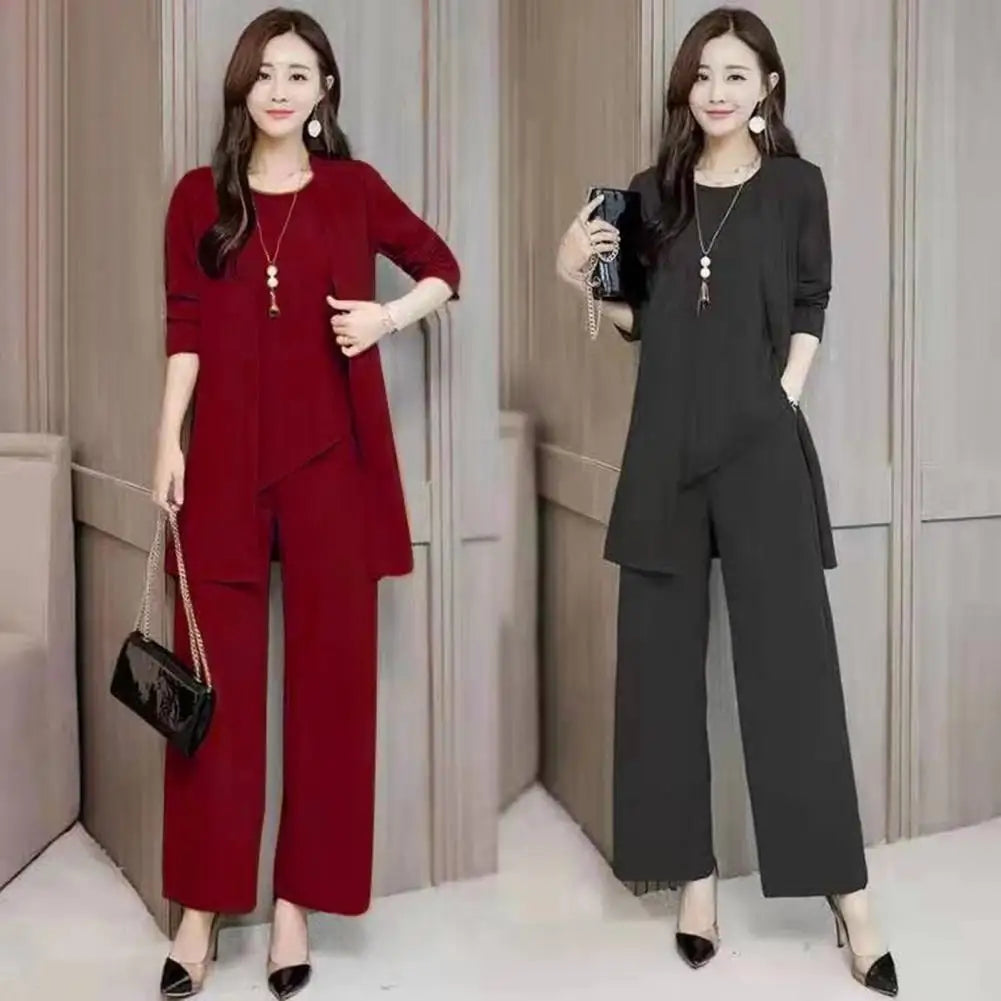 Trendy Irregular Hem Comfortable Vest Top Wide Leg Pants Mid-length Coat Set Breathable Loose Outfit Daily Clothing - Seprincess