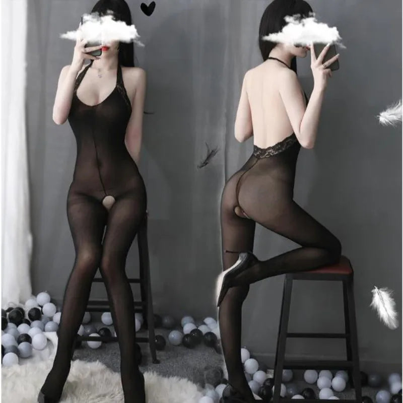 Tights Silk Body Stockings Female Erotic Lingerie Women Sexy Open Crotch Underwear Thin Transparent Bodysuit Cosplay Costumes