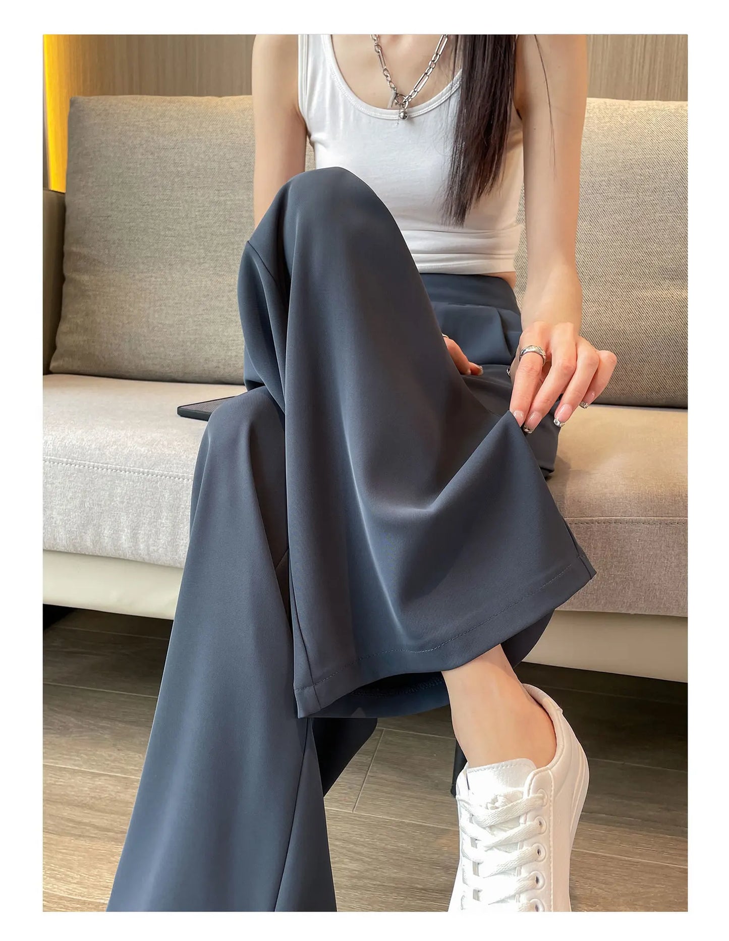 casual pants woman High sense pendant black suit wide leg high waist straight leg loose women's pants