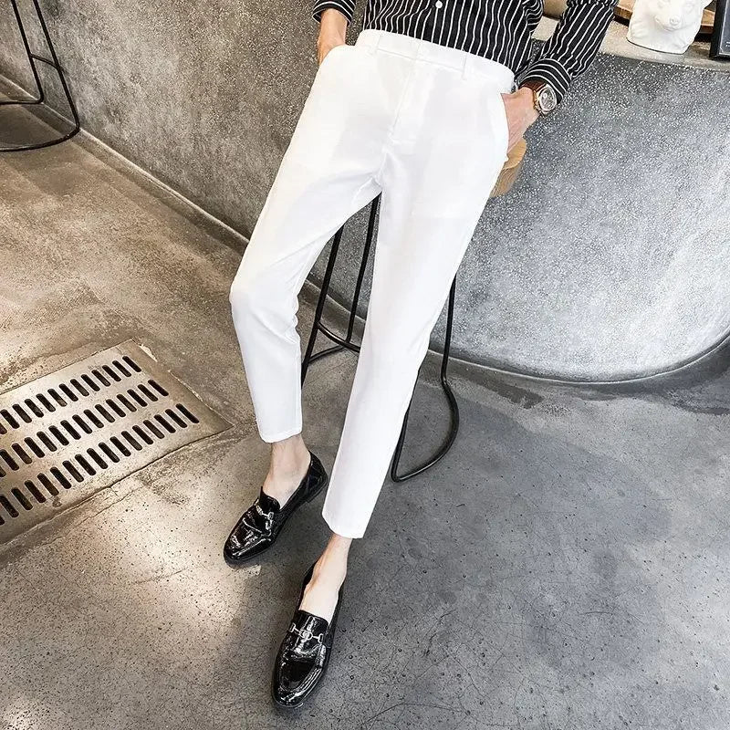 Blue Elastic Man Suits Pants Stretch Trousers for Men Tight Elegant Up Summer 2024 Vintage Cheap Anti-wrinkle Formal Dress Fine