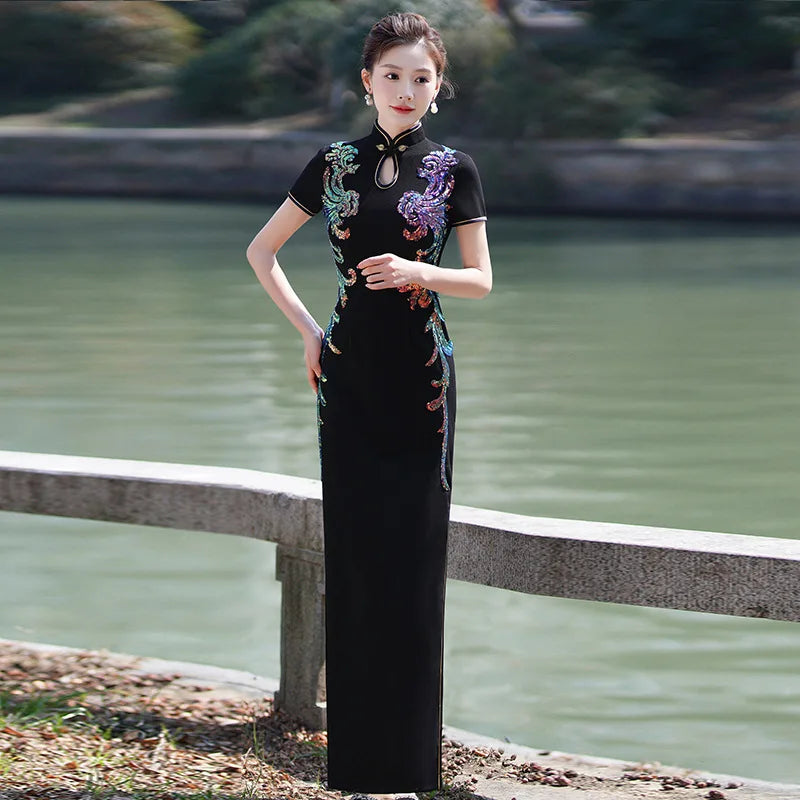 Elegant Cheongsam Women Qipao Chinese Style Dress Vintage Mandarin Collar Cheongsams Big Size 3Xl4Xl5Xl Vestidos Fashion Show - Seprincess