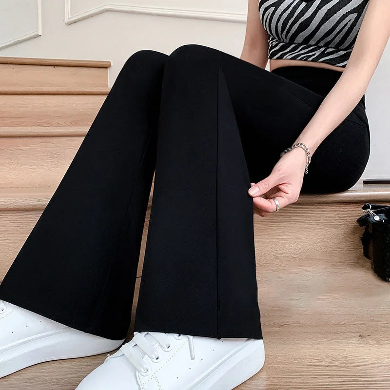 Women High Waist Flare Pants Winter Plush Warm Skinny Slimming Micro Horn Trousers Shark Pant Elegant Office Ladies Tights Y2k