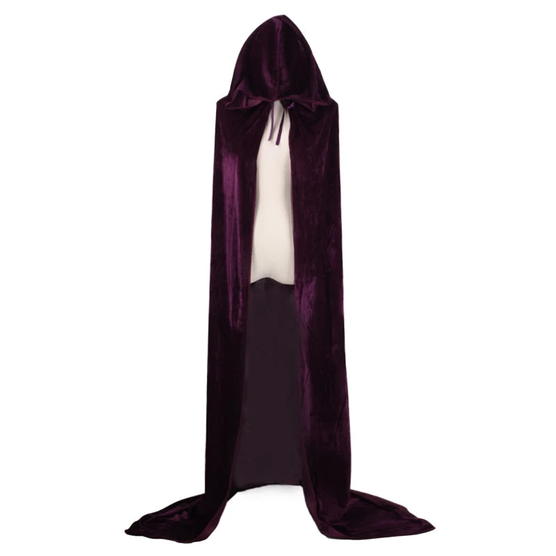 Halloween Pleuche Velvet Cloak Cape Hooded Medieval Costume Witch Wicca Vampire Halloween Cosplay Costume Cape for Christmas - Seprincess