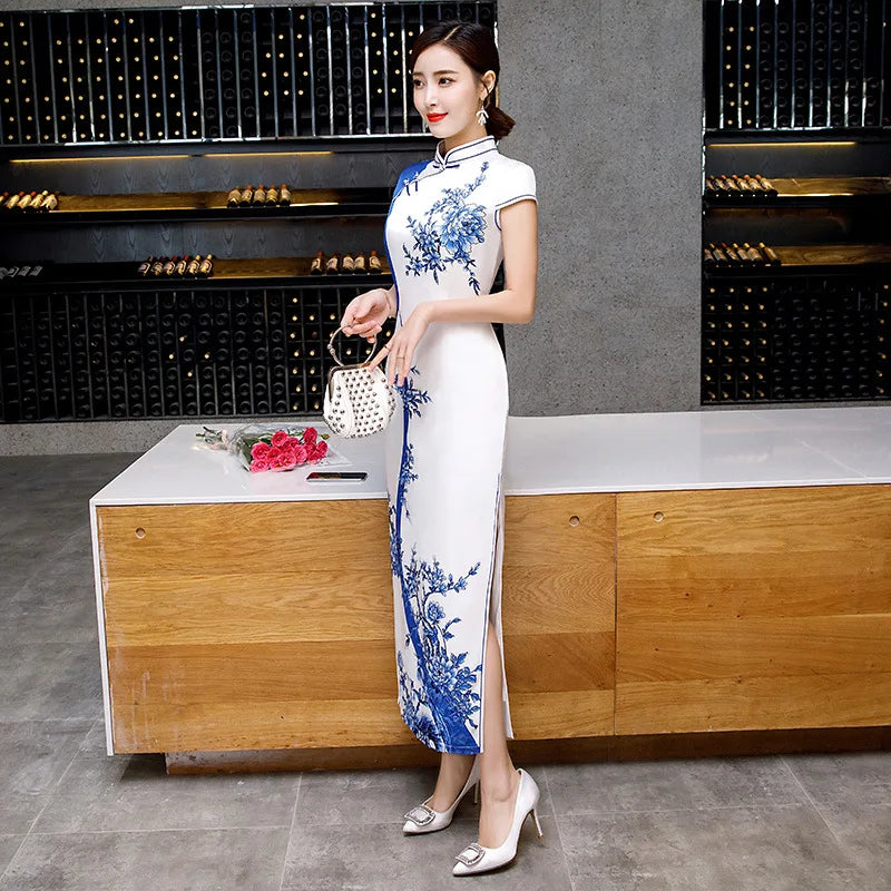 Summer Lady Short Sleeve Qipao Chinese Traditional Women Party Dress Female Elegant Print Vintage Button Cheongsam - Seprincess