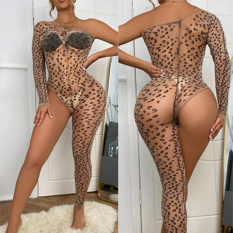 Erotic lingerie Perspective tight jumpsuit leopard print open cut 18 fancy women underwear Sexy outfit sexy night bodysuit xxx - Seprincess