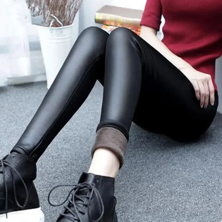 Thickened Fleece-lined Women's Winter Tights High-waisted Elastic Dull-finish Leggings Outerwear For Cold Weather