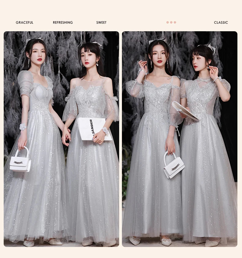 Temperament grey bridesmaid dress 4 Styles Applique Sisters Group Graduation Evening Dresses Simple Wedding Female Guest Dress - Seprincess