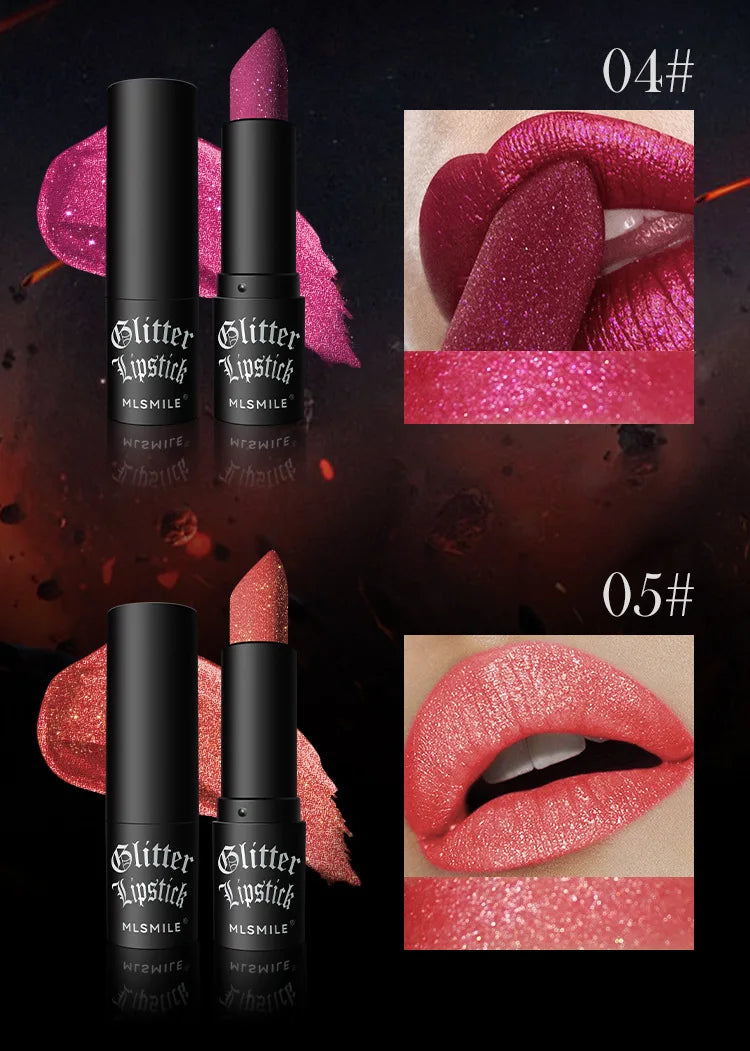 Waterproof Glitter Lipsticks Punk Style Nude Matte Not Fading Pearlescent Sexy Red Pink Velvet Lipsticks Lips Makeup Cosmetic - Seprincess