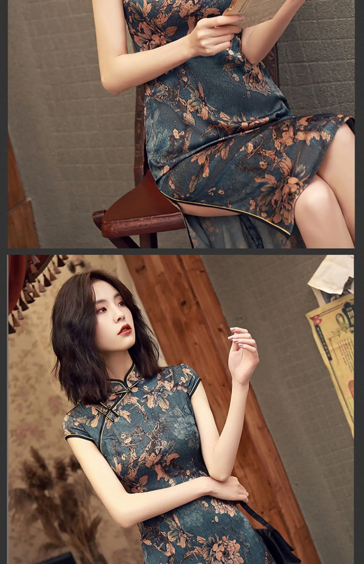 Chinese Traditional Dress Cheongsam  Women Girls Party Wedding Fashion Vintage Retro Crane Floral Print Satin Short Dress - Seprincess