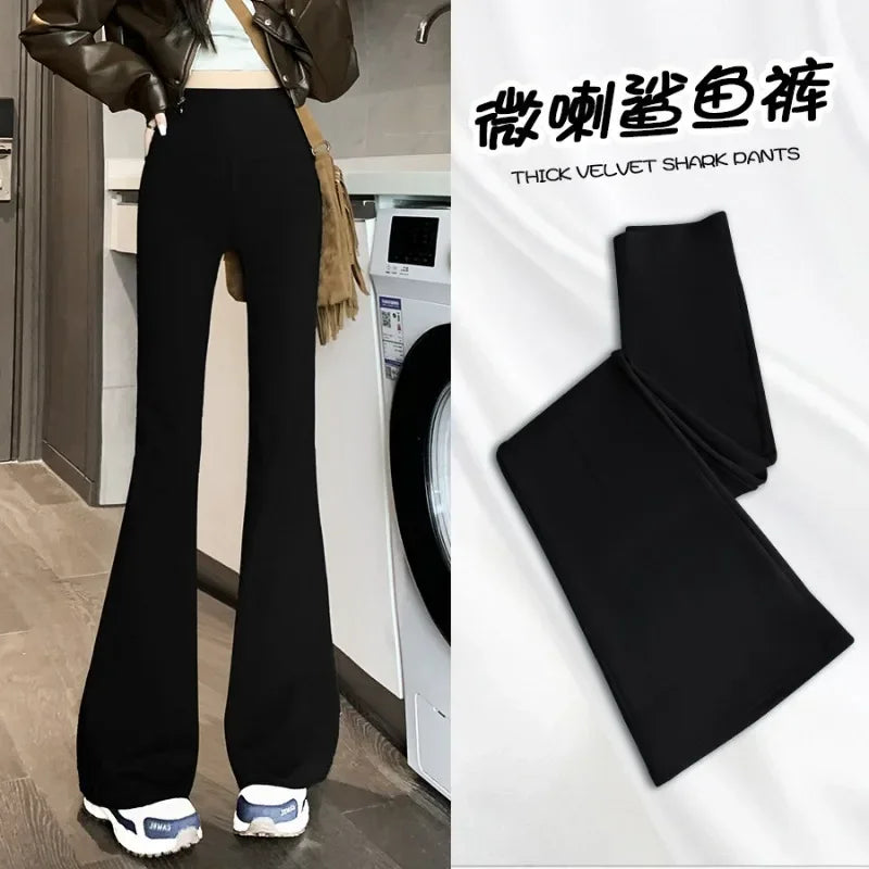 Shark Pants,micro Flared Wide Leg Pants,high Waisted, Cinched, Spring/summer Slim Fit, Winter Velvet Fit, Leggings for Outerwear