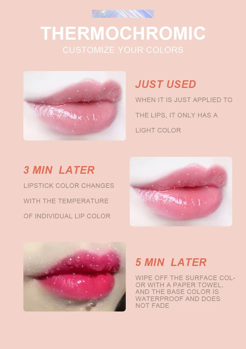 Lip-shaped Lipstick Makeup Temperature Color Changing Lazy Lipstick Velvet Matte Moisturizing Lip Gloss Waterproof Non-stick Cup - Seprincess