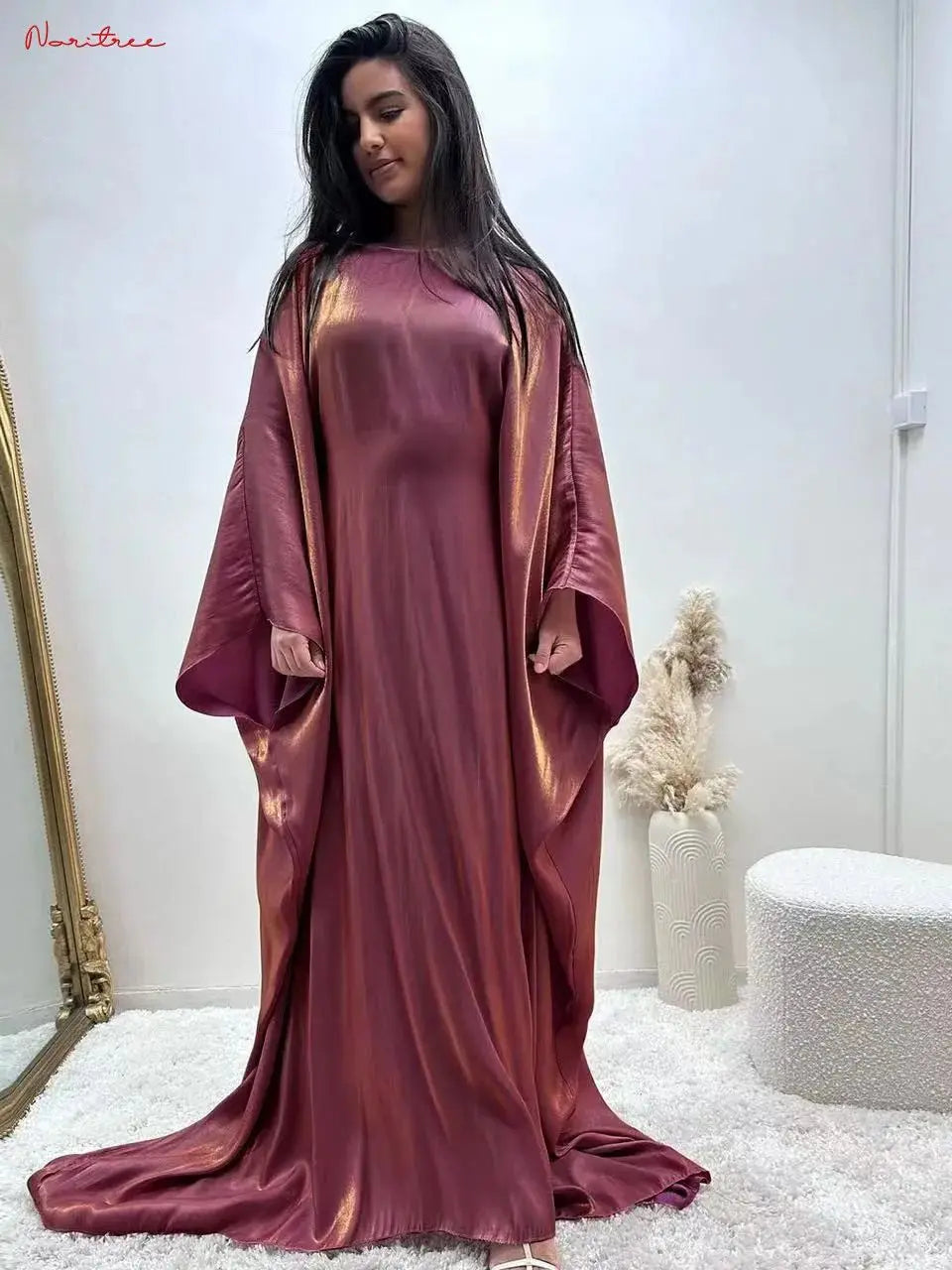 Fashion Shiny Bat sleeved Muslim Dress Robe Syari Female Full Length Butterflies Abaya Muslim Dress Worship Service Abaya wy2001 - Seprincess