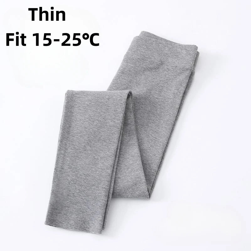 Ribbed Autumn Winter Girls Leggings Cotton Trousers Kids Pants Warm Fleece Pant Elastic Black Gray Solid Children Leggings