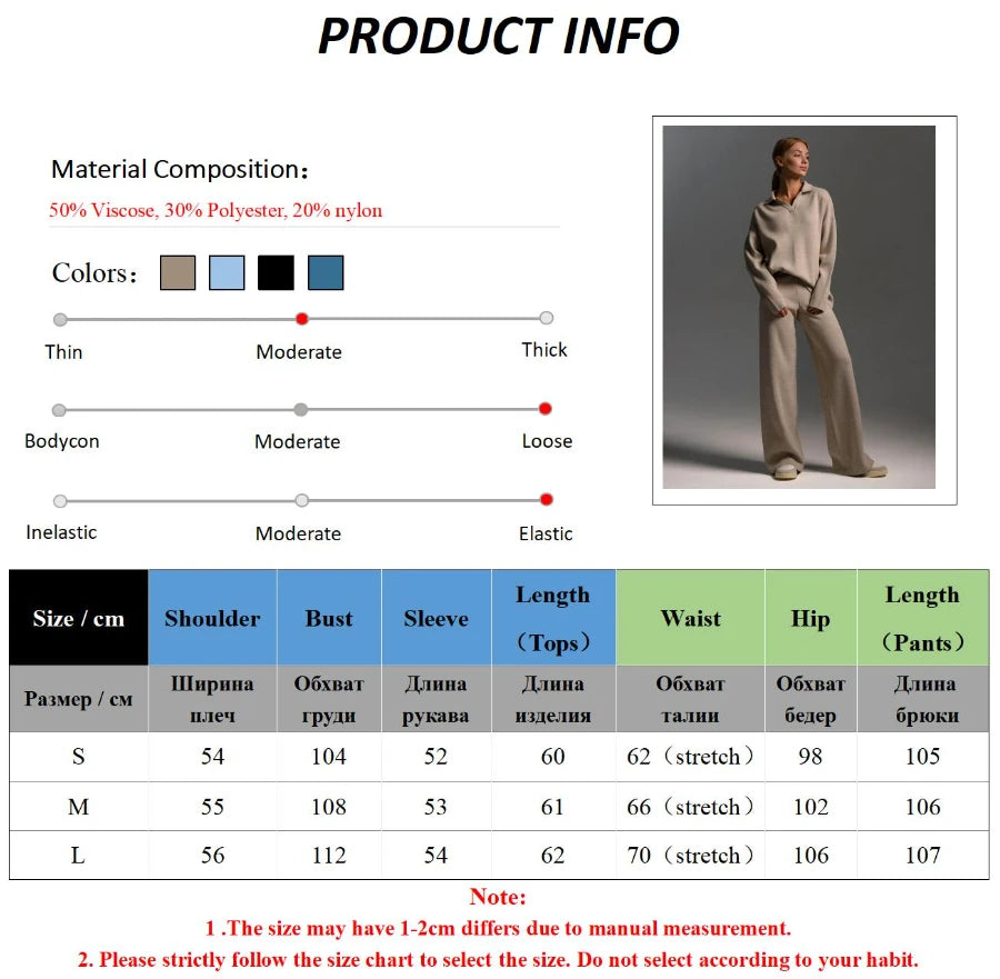 Bornladies Winter Thick Women Knitted Suits Soft 2 Pieces Sets Female Polo Neck Sweater & Wide Leg Pants Knitted Outfit - Seprincess