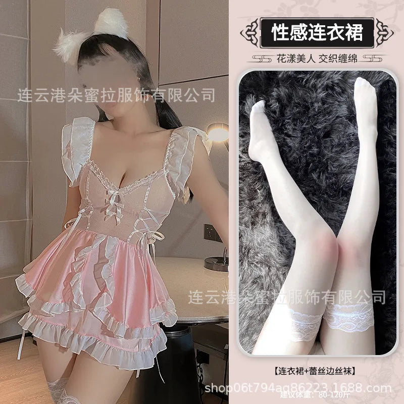 Sexy Pink And Cute Lingerie Mature Charm Elegant Gentle Female Dress Maid With Small Breasts Hot Seductive Uniform Dress 9YOD - Seprincess