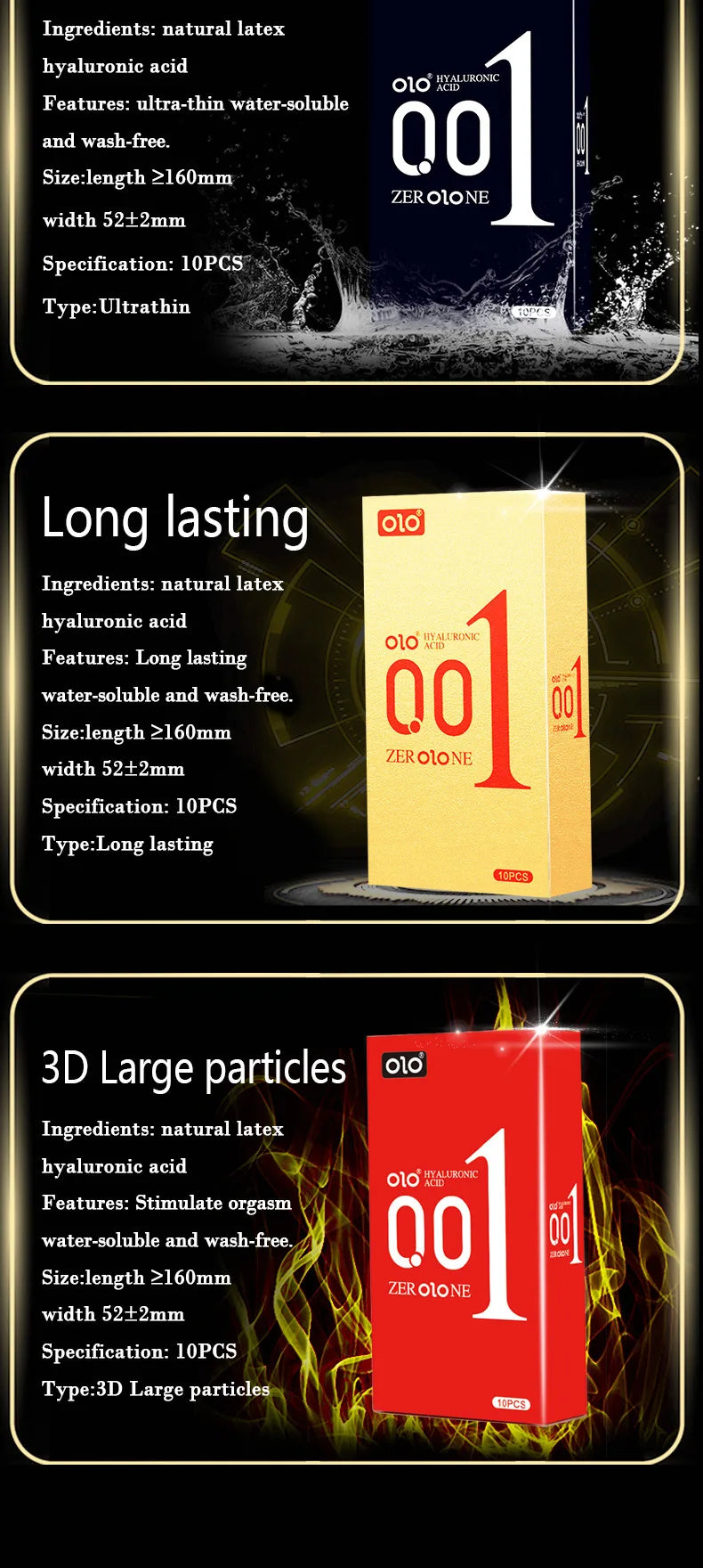 OLO 0.01 Ultra Thin Condoms For Men Long Sex Ejaculation Delay Ice Hot Feeling Latex Condom Penis Sleeve Sex Toys For Adults 18 - Seprincess