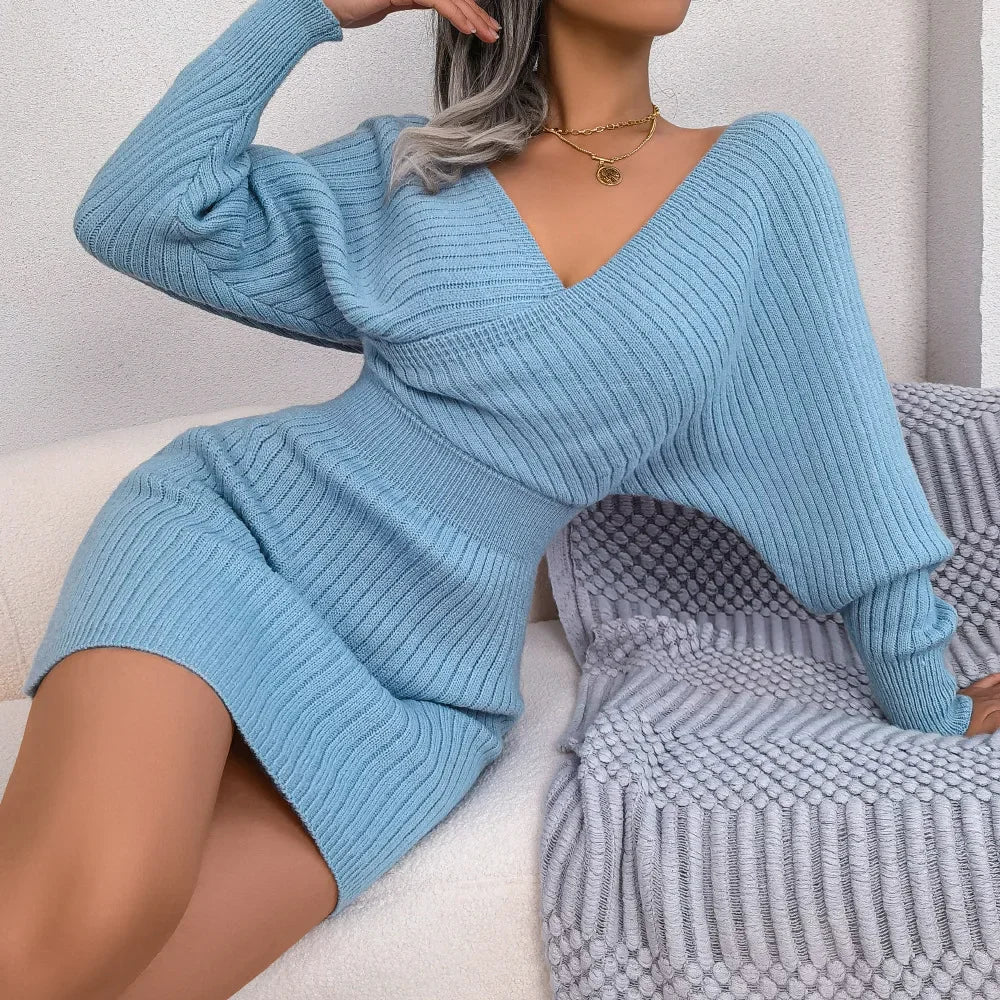 2024 New Spring Bodycon Sweater Dresses For Women Autumn Casual Long Sleeve Knitted Clothes White Green Blue Black Purple Dress - Seprincess