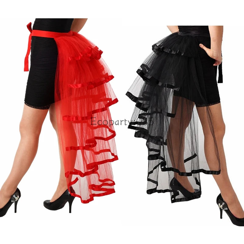 Women Punk Puffy Ruffle Tutu Bustle Skirts Sexy Steampunk Cocktail Party Tie-on Overskirt Gothic Tulle Skirt for Female - Seprincess