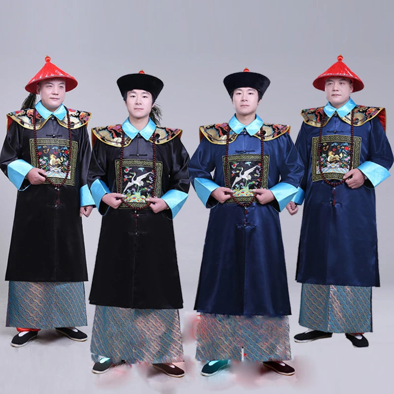 Ancient Black Military Official Civil Official Uniform Qing Dynasty Ancient Clothes Men's Cheongsam Sent Hat Buddha Beads Shawl - Seprincess