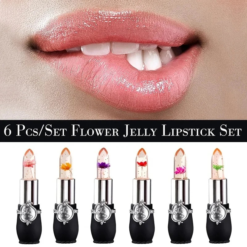 Flower Jelly Lipstick Set Temperature Change Moisturizer Flower Lipglaze Long Lasting Lip Balm Magic Color Change Lip Gloss - Seprincess