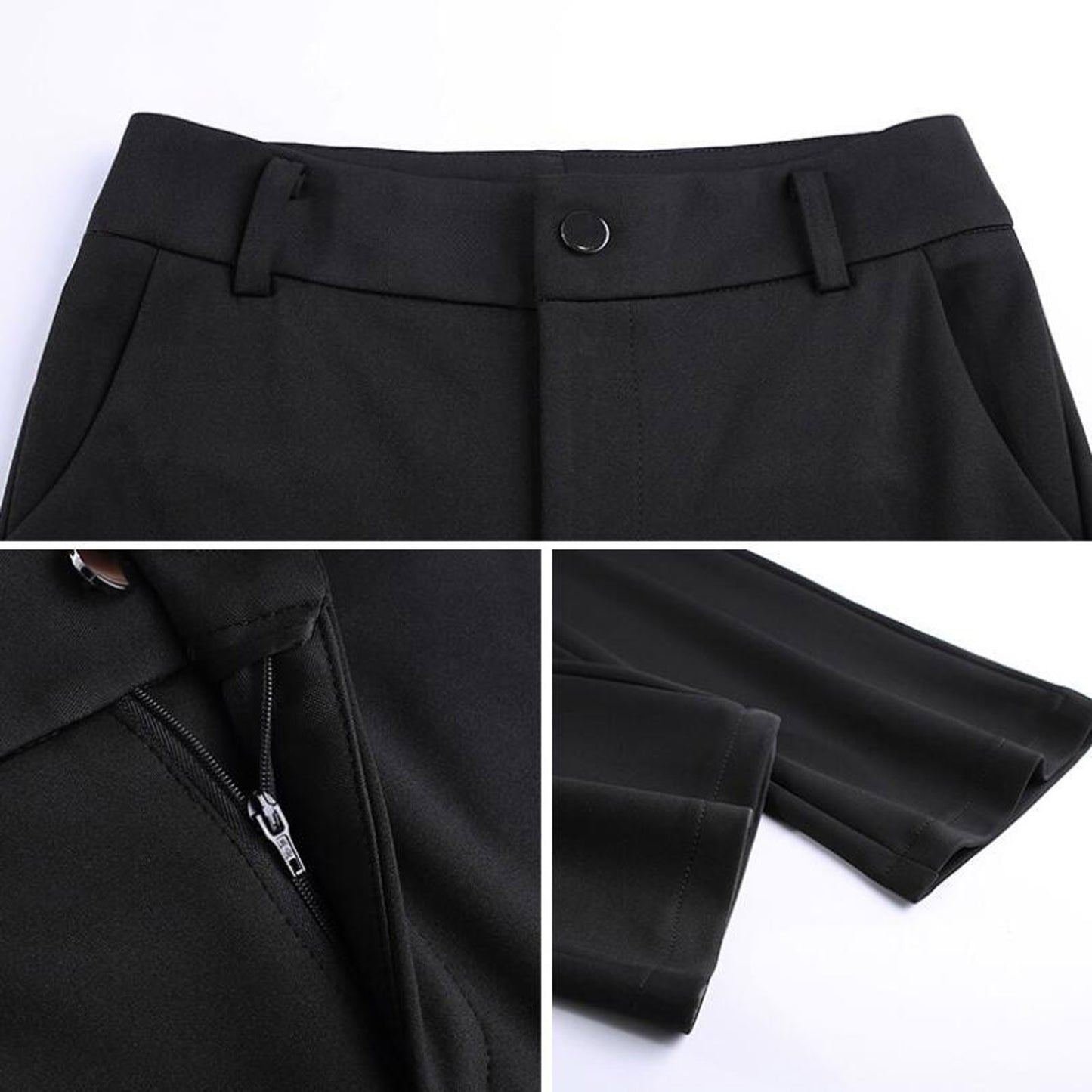 Autumn and Winter Women Pockets High Waist Solid Straight-leg Pants Long Trousers Flared Pants