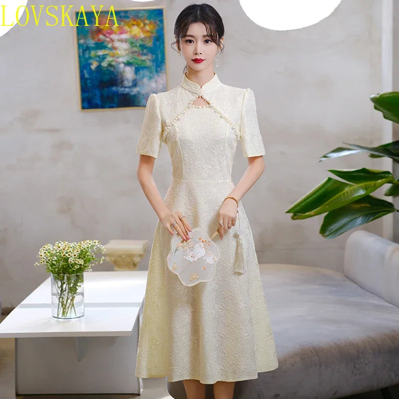 Summer New Retro Short Sleeve Wedding Lace Cheongsam Chinese Traditional Modern Women Qipao Dress - Seprincess