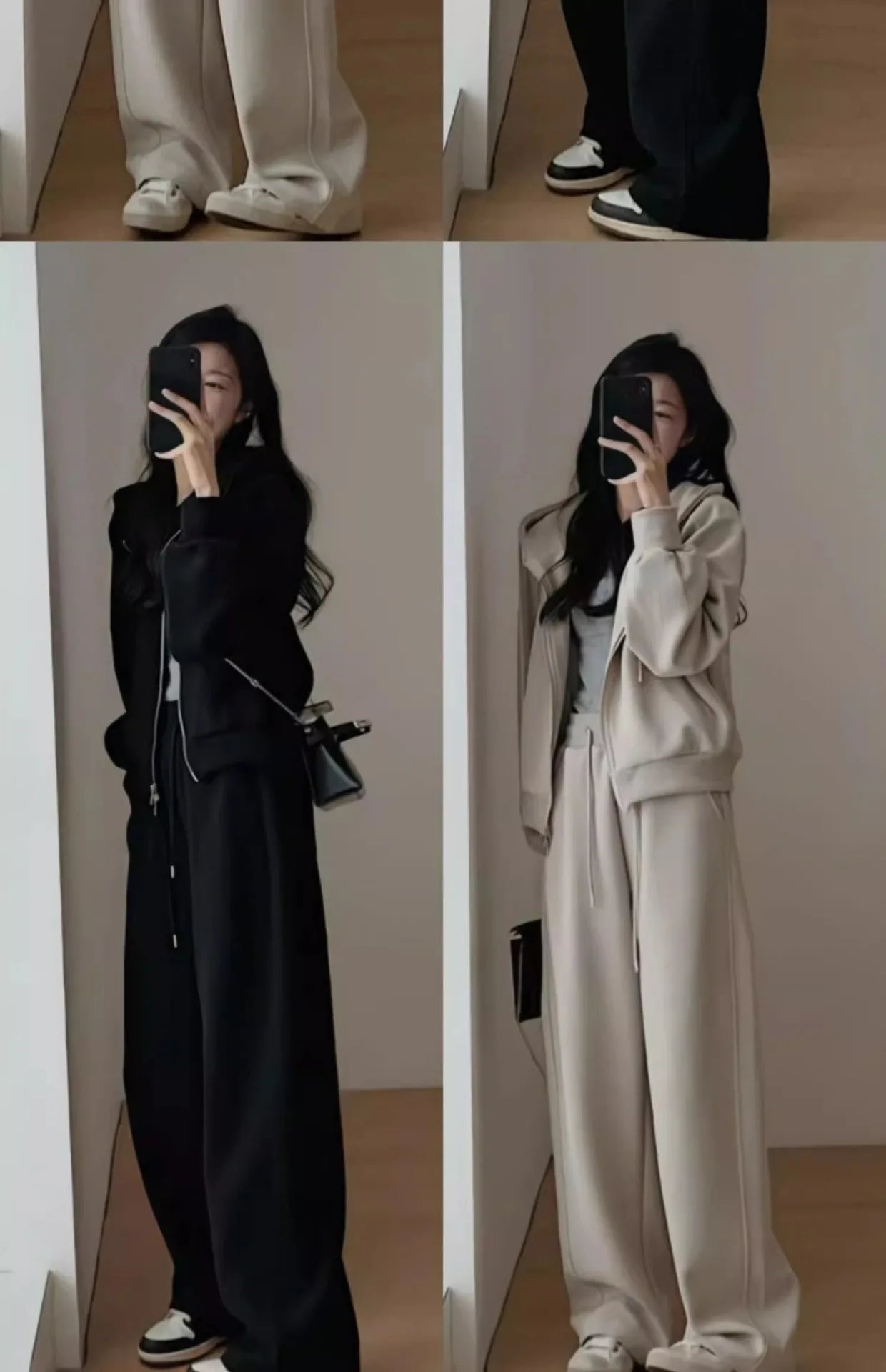 2024 Autumn Winter New Solid Loose Women's Hoodie and Sweatpants Two Piece Set Korean Fashion Y2k Zip Up Hoodie Sweatshirts - Seprincess